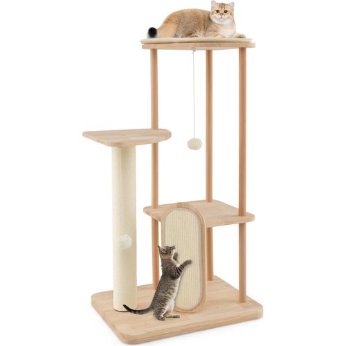 COSTWAY mehrstöckiger Kratzbaum 112cm, Katzenturm mit Kratzbrett, Sisalpfosten, Sitz, Plattformen & hängendem Spielzeug
