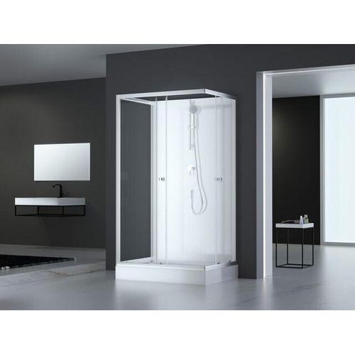 Dusche Komplett MARWELL Komplettdusche Fertigdusche White Dream 80 x 110 x 200 cm – Komplett Set inkl. Duschwanne und Armatur - reversibel aufbaubar