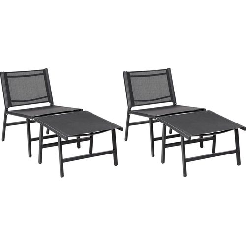 BELIANI Gartenstuhl 2er Set Schwarz Aluminium mit Hocker Schnelltrocknende Bespannung Rückenlehne Modernes Design Terrasse Balkon Outdoor Metallstuhl
