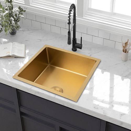 Edelstahl Küchenspüle 50x 45cm Spüle gold mit Abtropfset