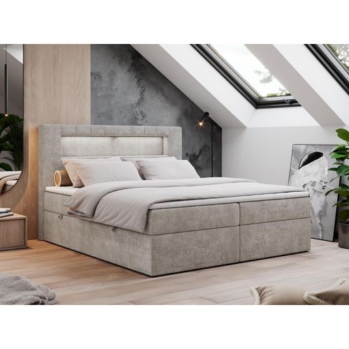 Boxspringbett 120x200 mit Led, Polsterbett mit LED Kopfteil - Multipocket-Matratze - Doppelbett - GOLD-5 - 120x200 - Beige - Struktur - H3