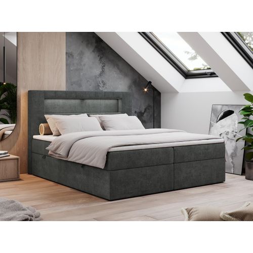 Boxspringbett 140x200 mit Led, Polsterbett mit LED Kopfteil - Multipocket-Matratze - Doppelbett - GOLD-5 - 140x200 - Dunkelgrau - Struktur - H3