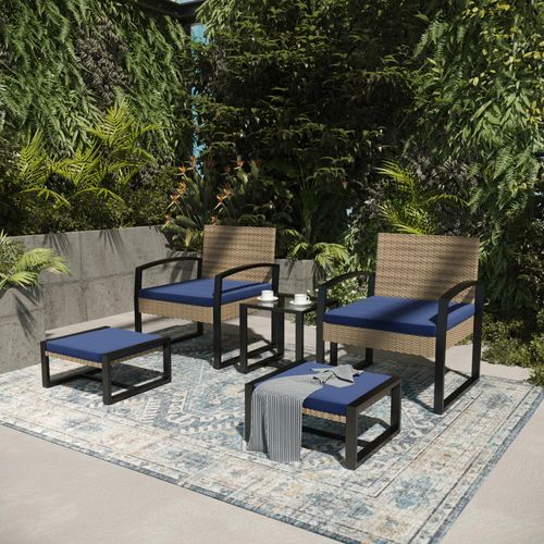 Gartenmöbelset ‘Calvello’ 5-tlg. Set aus einem Tisch, 2 Stühlen und 2 Fußstützen