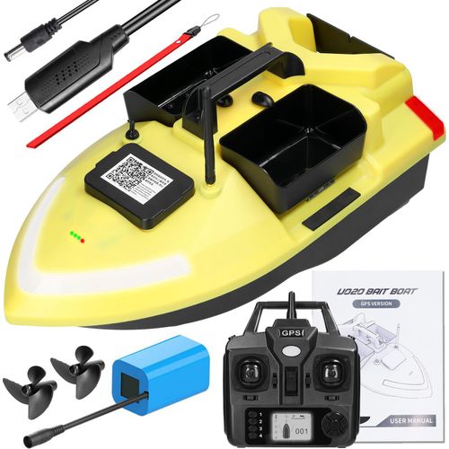 GPS-Angelkoederboot, 500 m ferngesteuertes Koederboot, Fischfinder mit Doppelmotor, 2 kg Ladeunterstuetzung, automatische Kreuzfahrt/Rueckkehr/Routenkorrektur mit Nachtlicht-Blinker zum Angeln