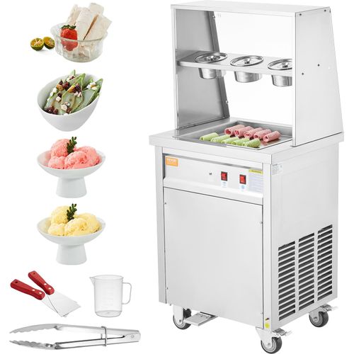 VEVOR Maschine für Frittierte Eisrollen, Quadratische 35,4 x 35,4 cm Große Pfanne zum Frittieren von Eis, Kommerzielle Eismaschine aus Edelstahl mit Kompressor und 2 Schabern