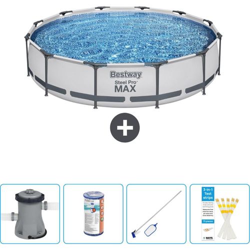 Bestway Round Steel Pro MAX Schwimmbad – 366 x 76 cm – Grau – inklusive Pumpe Filter - Reinigungskit - Teststreifen