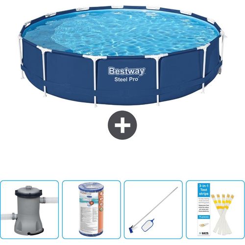 Bestway Round Steel Pro Swimmingpool – 396 x 84 cm – Blau – inklusive Pumpe Filter - Reinigungskit - Teststreifen