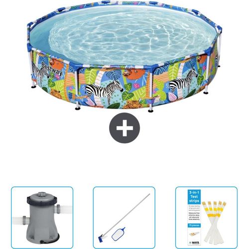 Bestway Round Steel Pro-Schwimmbecken – 305 x 66 cm – Dschungel-Druck – im Lieferumfang enthalten Pumpe - Reinigungskit - Teststreifen