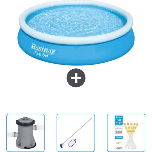 Bestway runder aufblasbarer Fast-Set-Pool – 366 x 76 cm – Blau – im Lieferumfang enthalten Pumpe - Reinigungskit - Teststreifen