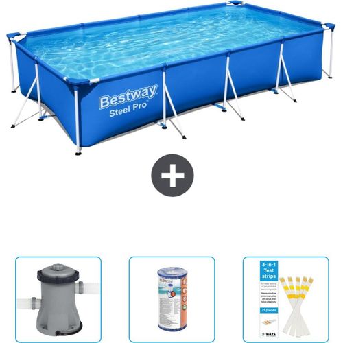 Bestway Rectangular Steel Pro Swimmingpool – 400 x 211 x 81 cm – Blau – inklusive Pumpe Filter - Teststreifen