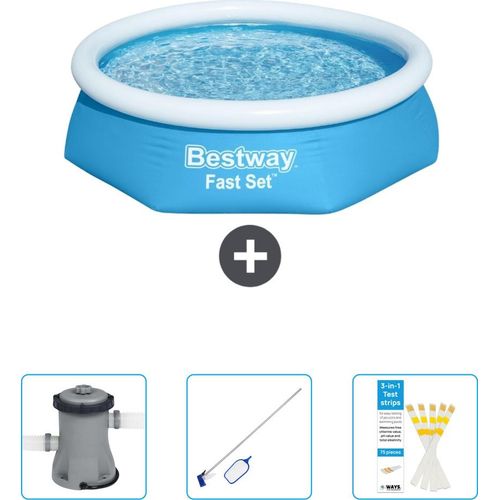 Bestway runder aufblasbarer Fast-Set-Pool – 244 x 61 cm – Blau – im Lieferumfang enthalten Pumpe - Reinigungskit - Teststreifen