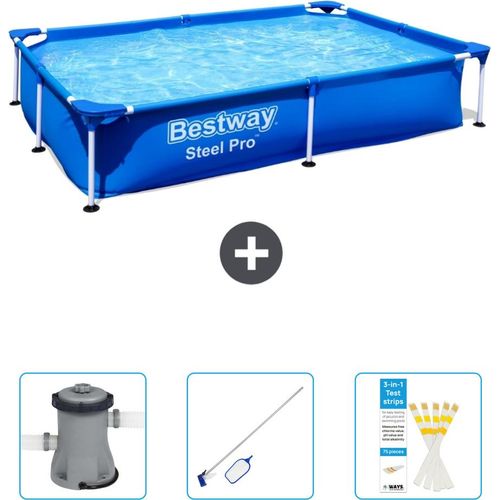 Bestway rechteckiger Steel Pro-Schwimmbecken – 221 x 150 x 43 cm – Blau – im Lieferumfang enthalten Pumpe - Reinigungskit - Teststreifen