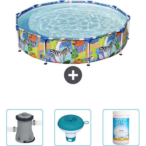 Bestway Round Steel Pro-Schwimmbecken – 305 x 66 cm – Dschungel-Druck – im Lieferumfang enthalten Pumpe - Chlorschwimmer - Chlor