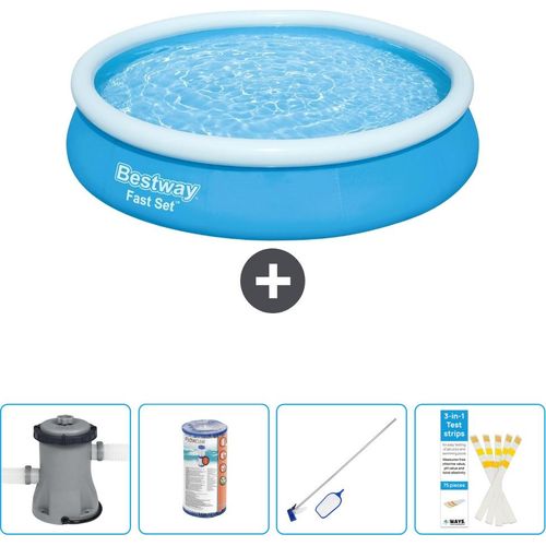 Bestway runder aufblasbarer Fast-Set-Schwimmpool – 366 x 76 cm – Blau – inklusive Pumpe Filter - Reinigungskit - Teststreifen