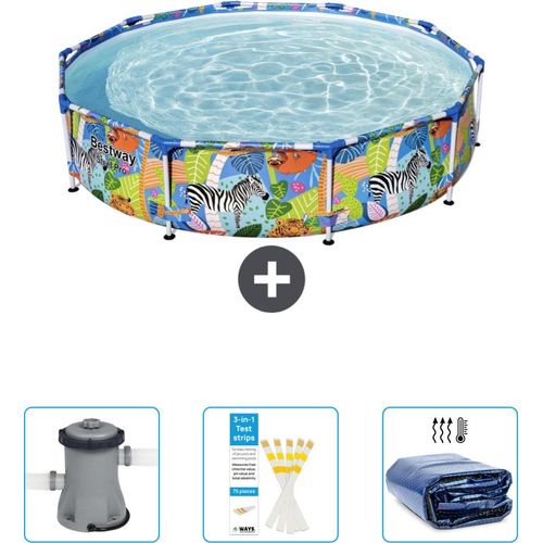 Bestway Round Steel Pro-Schwimmbecken – 305 x 66 cm – Dschungel-Druck – im Lieferumfang enthalten Pumpe - Teststreifen - Sonnensegel