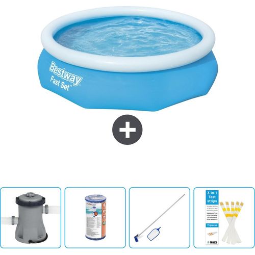 Bestway runder aufblasbarer Fast-Set-Schwimmpool – 305 x 76 cm – Blau – inklusive Pumpe Filter - Reinigungskit - Teststreifen