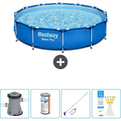 Bestway Round Steel Pro Swimmingpool – 366 x 76 cm – Blau – inklusive Pumpe Filter - Reinigungskit - Teststreifen