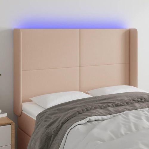 LED Kopfteil Cappuccino-Braun 147x16x118/128cm Kunstleder