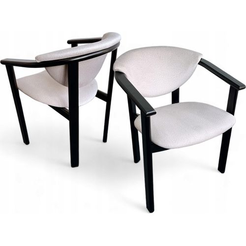 2x Klassischer Holzsessel F1 Schwarz + Creme Velours