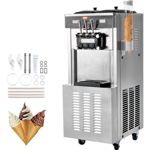VEVOR Kommerzielle Eismaschine, 34–44 L/h Leistung, 1850 W, Freistehende Softeismaschine mit 3 Geschmacksrichtungen, 2 x 9 L Edelstahlbehälter, LED-Panel Einzelzylindernutzung & Kühlung über Nacht