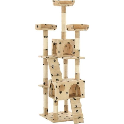 Katzen-Kratzbaum mit Sisal-Säulen 170 cm Beige Pfoten-Aufdruck