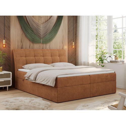 Boxspringbett 120x200 mit Matratze, Bett mit Multipocket - Matratze H4 und Topper, Polsterbett 120x200 mit Bettkasten und Kopfteil, DIEGOS - 120x200 - Orange - Struktur - H4