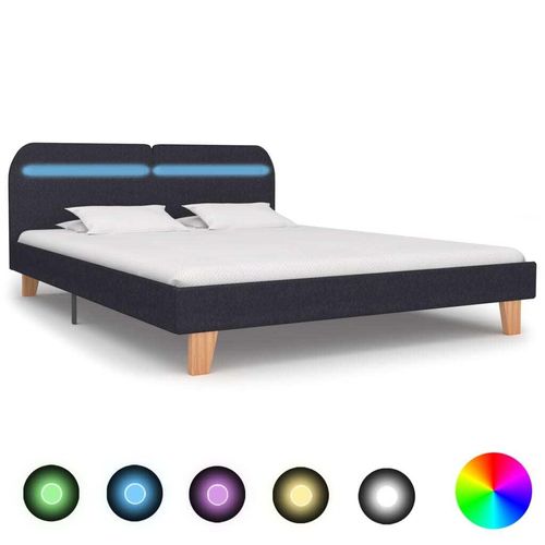 Bettgestell mit LED Dunkelgrau Stoff 180×200 cm