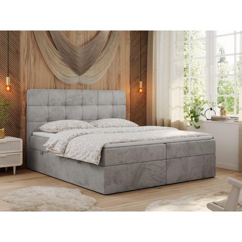 MKS MEBLE Boxspringbett 120x200 mit Matratze, Bett mit Multipocket - Matratze H4 und Topper, Polsterbett 120x200 mit Bettkasten und Kopfteil, ERNI - Hellgrau Velvet