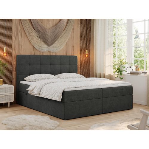 MKS MEBLE Boxspringbett 120x200 mit Matratze, Bett mit Multipocket - Matratze H4 und Topper, Polsterbett 120x200 mit Bettkasten und Kopfteil, ERNI - Dunkelgrau Stukture