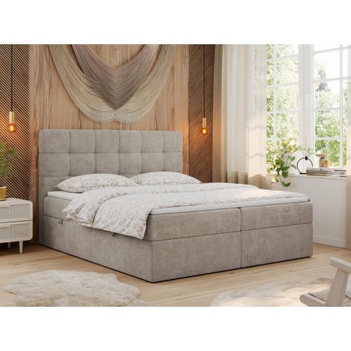 MKS MEBLE Boxspringbett 120x200 mit Matratze, Bett mit Multipocket - Matratze H3 und Topper, Polsterbett 120x200 mit Bettkasten und Kopfteil, ERNI - Beige Stukture