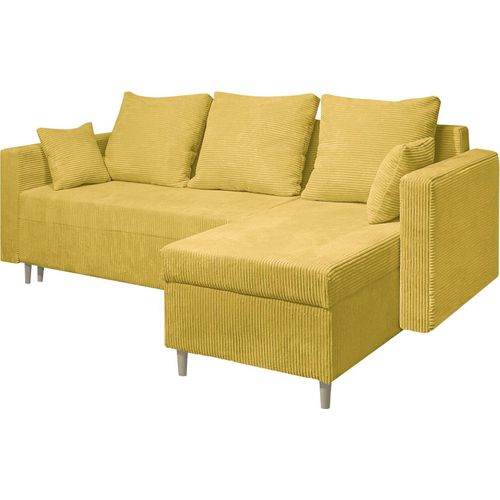 SALES LEADER Ecksofa BERLIN 230x145 cm mit schlaffunktion, mit Bettkasten, universelle Seite, Moderner Stoff POSO 43, Gelb