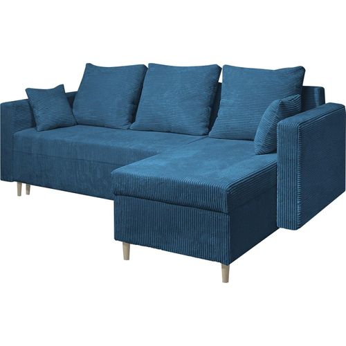 SALES LEADER Ecksofa BERLIN 230x145 cm mit schlaffunktion, mit Bettkasten, universelle Seite, Moderner Stoff POSO 5, Dunkelblau