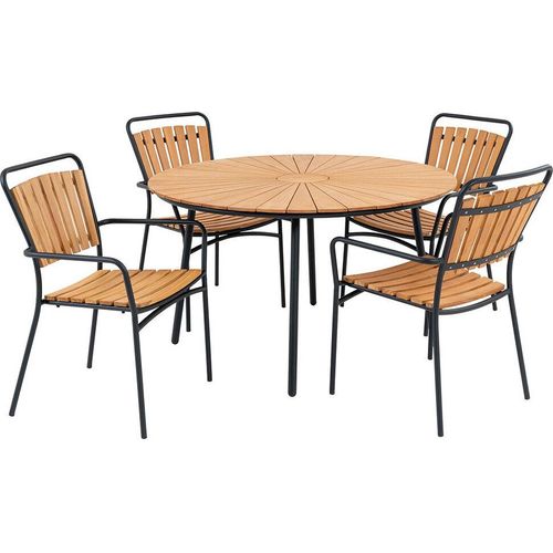 Cleveland Gartenset Esstisch Ø130cm natur, schwarz und 4 Cleveland Stuhl natur, schwarz.
