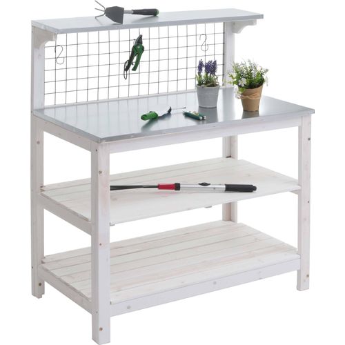 Pflanztisch HWC-N55, Gärtnertisch Blumentisch Pflanzregal, Holz - verzinkte Platte, 117x102x56cm weiß