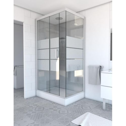 Dusche Komplett MARWELL Komplettdusche Fertigdusche Grey River 2 Rectangle 80 x 110 x 215 cm – Komplett Set inkl. Duschwanne und Armatur - Eckdusche mit Fronteinstieg - Duschkabine mit hochwertigen Aluminiumprofilen
