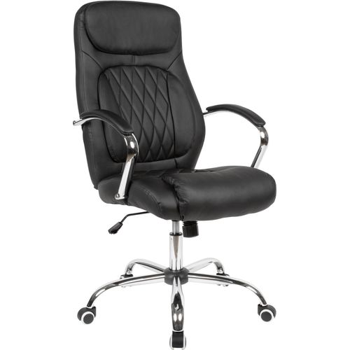 Schreibtischstuhl Bezug Kunstleder Schwarz Bürodrehstuhl bis 120 kg, Design Drehstuhl Höhenverstellbar, Bürosessel mit Armlehnen & niedriger Rückenlehne
