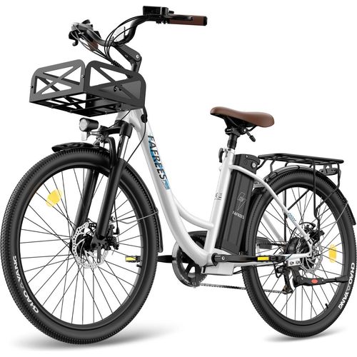ebike 26 Zoll, e Bike Herren 36V 20.3Ah Akku, Elektrofahrrad 250W 25km/h, City E-Bike Damen Reichweite 80-200km Weiss