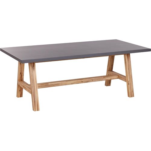 BELIANI Gartentisch Grau u. Heller Holzfarbton Faserzement Tischplatte Rechteckig 200x100 cm mit Holzbeinen Indoor & Outdoor Garten Wohnzimmer