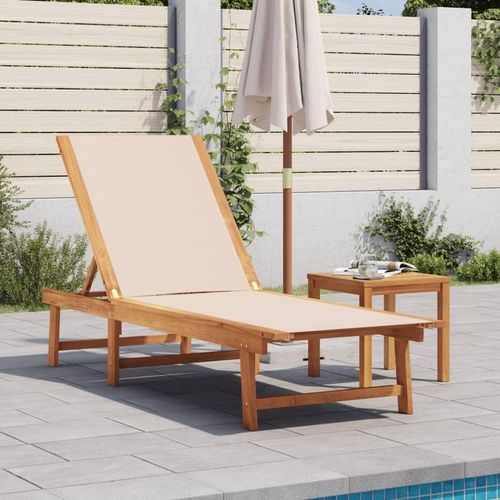 Sonnenliege Creme Massivholz Akazie und Textilene - Gartenliegen 4008412