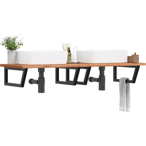 Waschbeckenregal Wandmontage Stahl und Massivholz Buche - Badspiegel 3302459