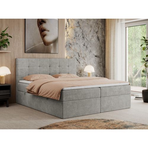 MKS MEBLE Boxspringbett 120x200 mit Bettkasten und Matratze H3, Polsterbett 120x200 mit Bettkasten, Bett 120x200 mit Stauraum und Topper - Centos - Hellgrau Struktur