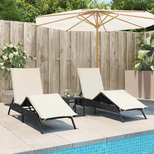 Sonnenliegen mit Auflagen 2 Stk. Schwarz Poly Rattan, Gartenliegen 2024 Neu DesignMöbel