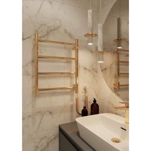 ELNA Badheizkörper Elektrisch Heizkörper Handtuchheizkörper Gold PVD Edelstahl 35W 51x40 cm mit Thermostat mini