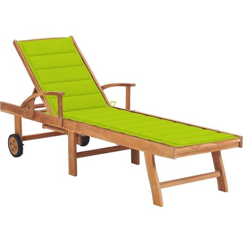 Sonnenliege mit Auflage Hellgrün Massivholz Teak