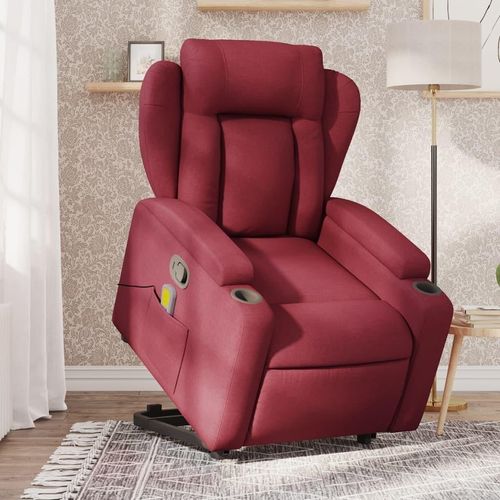Massagesessel mit Aufstehhilfe Weinrot Stoff 3204497