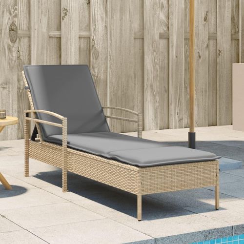 Sonnenliege mit Auflage Beige 63x200x81 cm Poly Rattan 15,8 Kg