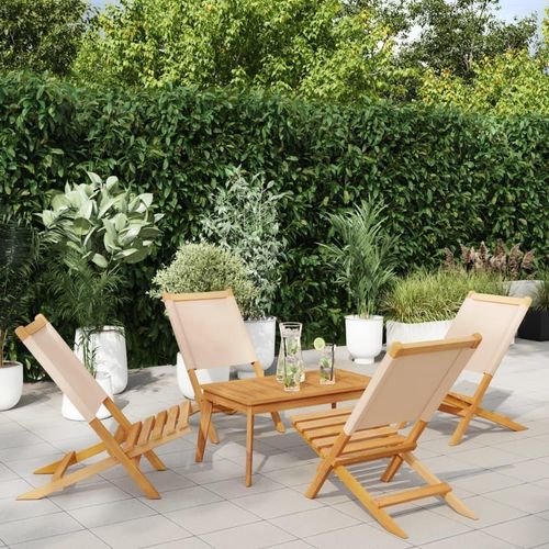 Schlichtes Gartenstühle 4 Stk. Klappbar Beige Stoff und Massivholz Campingstühle DE4374