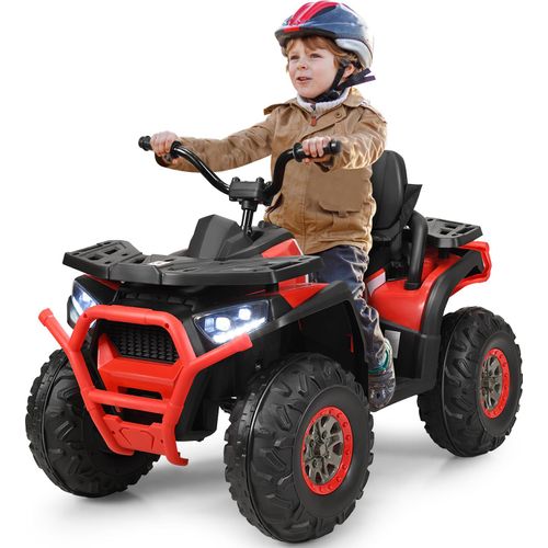 COSTWAY 12V Elektro Kinderquad mit Scheinwerfer, Mini Elektroquad mit Musik USB, Hupe, Rot