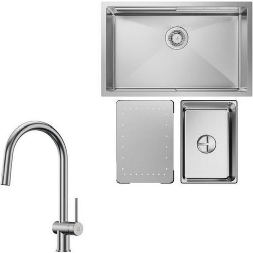 Küchenspüle 1.5 Becken 70x44cm EdelstahlSpüle Gebürstete Unterbauspüle mit Ausziehbarer Küchenarmatur mit 2 Strahlarten gebürstete Hohe 425MM
