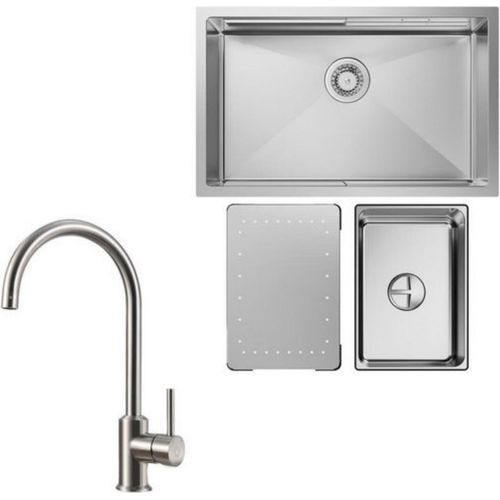 Küchenspüle 1.5 Becken 70x44cm EdelstahlSpüle Gebürstete Unterbauspüle mit Hochdruck-Küchenarmatur Gebürstete Hohe 363.7MM